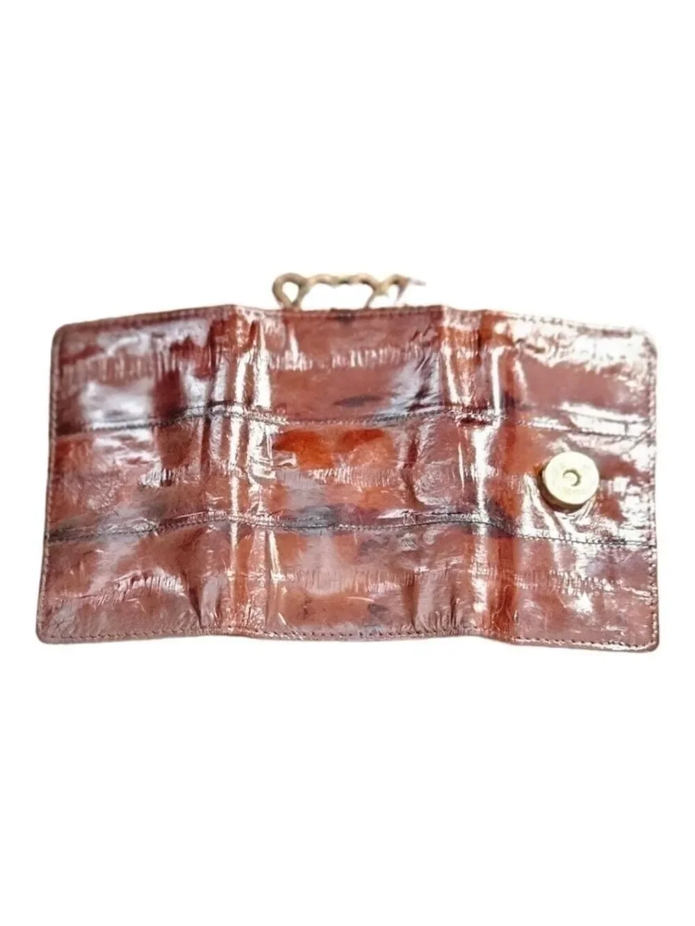 Genuine EEL Skin Leather Key Case Chain Brown Tri-Fold  Coin Pocket Wall…